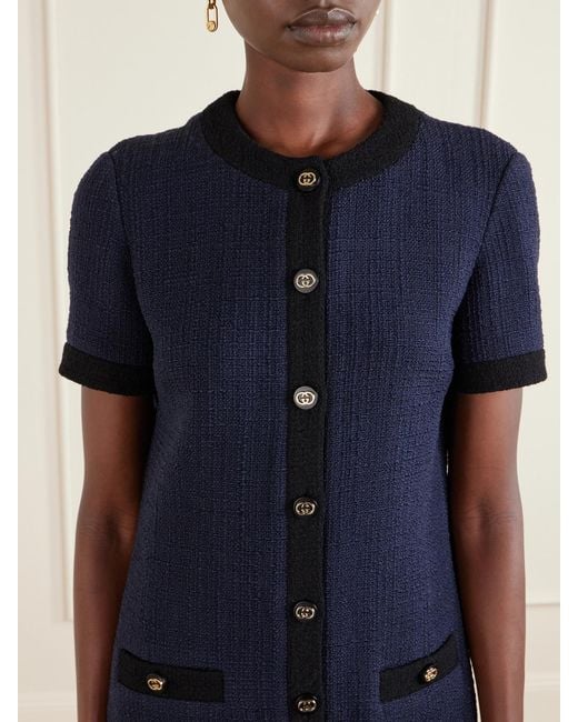 Gucci Blue Wool-Blend Bouclé Mini Dress