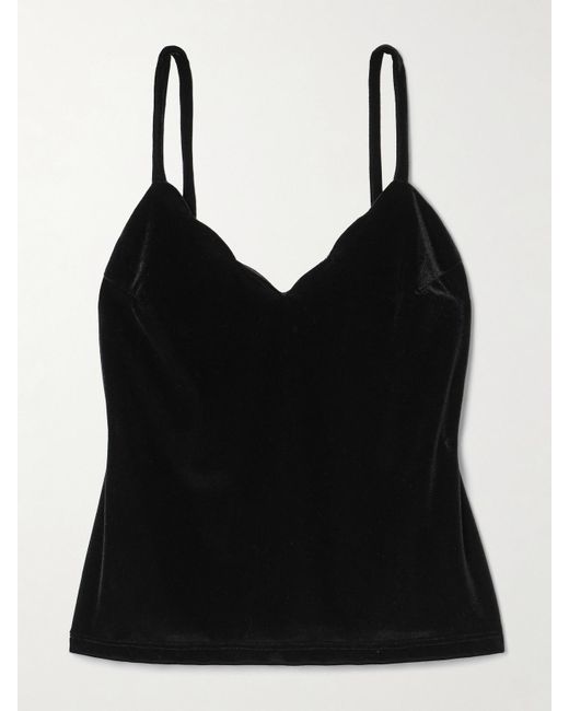 Loretta Caponi Black Pyrite Scalloped Velvet Camisole