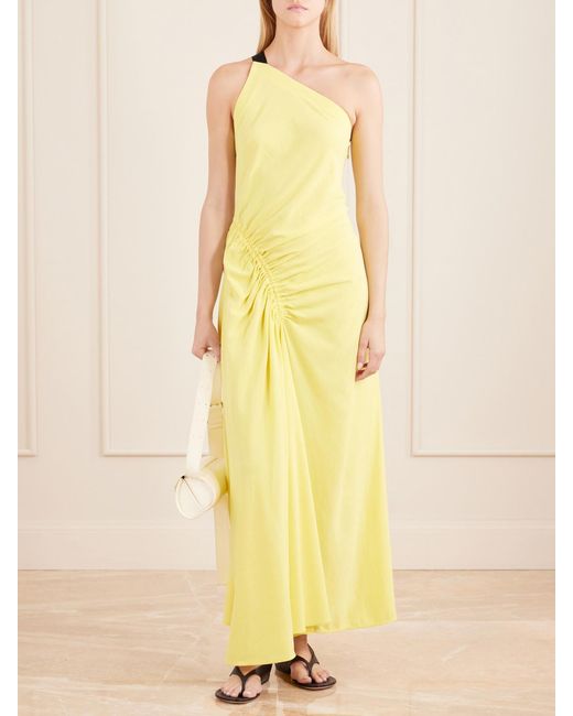Proenza Schouler Yellow Sirena One-Shoulder Gathered Crepe Maxi Dress