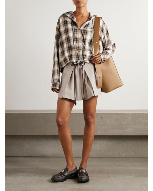 Loewe Natural Leather-Trimmed Layered Cotton And Silk-Blend Mini Skirt