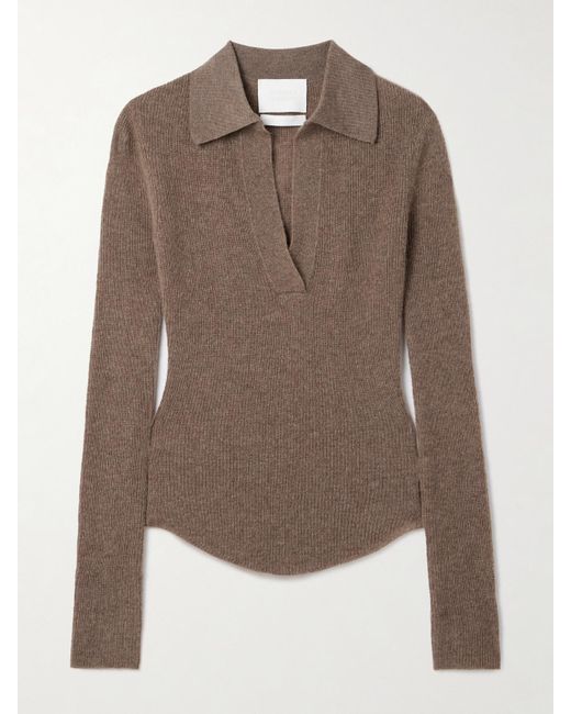 Citizens of Humanity Brown Simone Ribbed Wool And Cashmere-Blend Polo Sweater