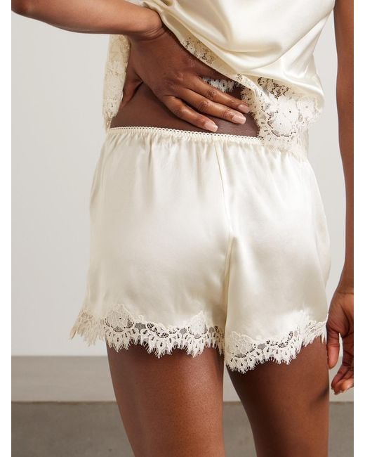 Doen Natural Iona Lace-Trimmed Silk-Satin Shorts