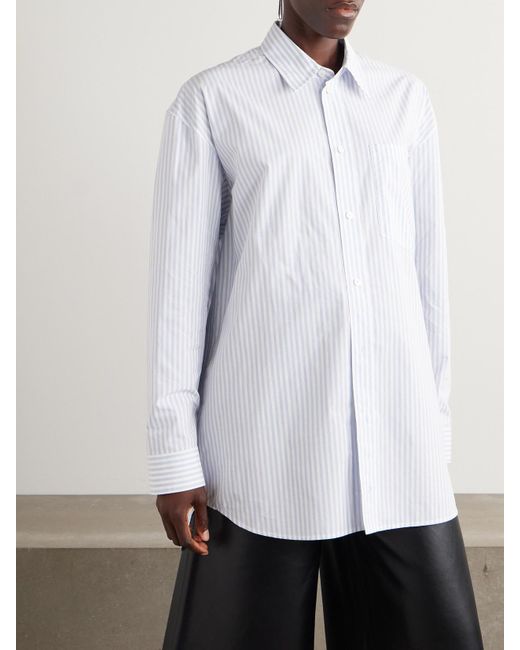 Acne White Oversized-Hemd Aus Gestreiftem Baumwoll-Oxford Mit Print