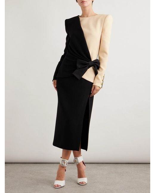 Valentino Garavani Black Bow-Detailed Two-Tone Wool Midi Dress