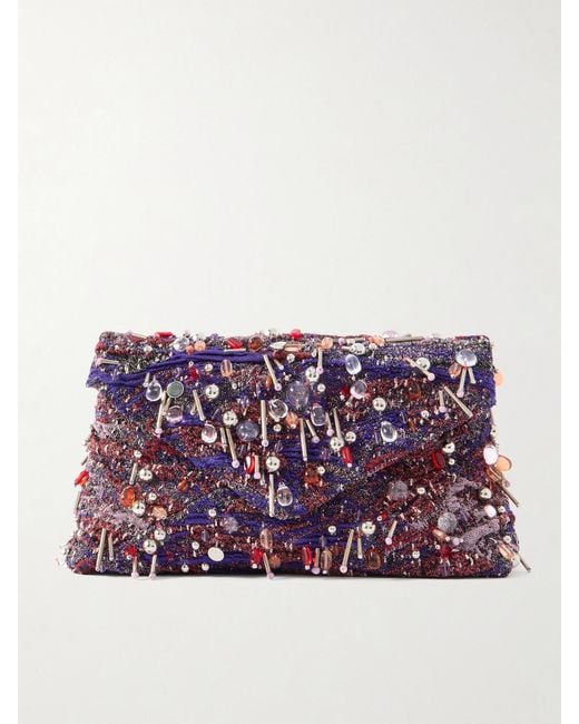 Dries Van Noten Purple Embellished Metallic Jacquard Clutch