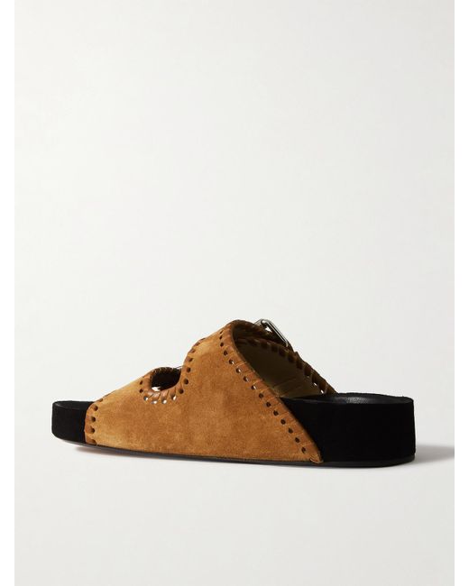 Isabel Marant Brown Lennyo Leather-Trimmed Suede Slides