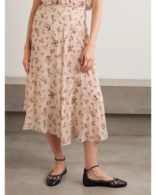 Isabel Marant Natural Lycia Asymmetric Floral-Print Crepe De Chine Midi Skirt