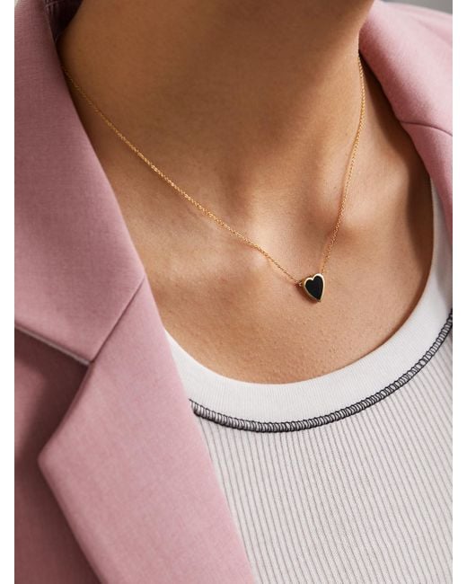 Jennifer Meyer White Mini Heart 18-Karat Onyx Necklace
