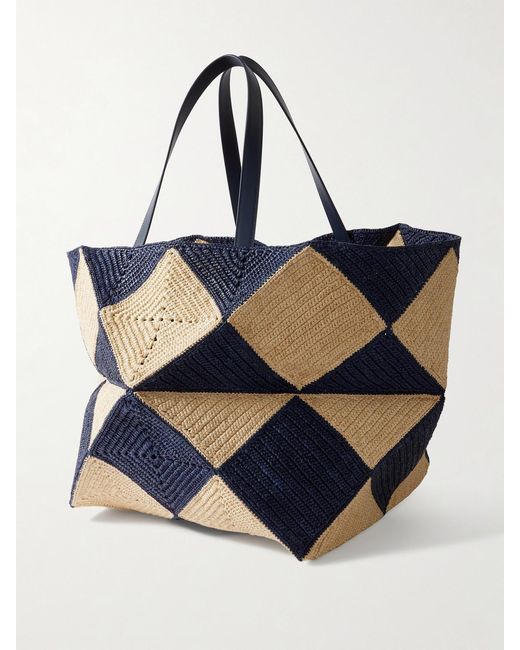 Loewe Blue Paula's Ibiza Xxl Puzzle Fold Leather-Trimmed Raffia Tote Bag