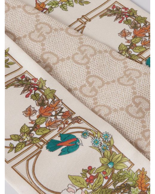 Gucci Natural Printed Silk-Twill Scarf