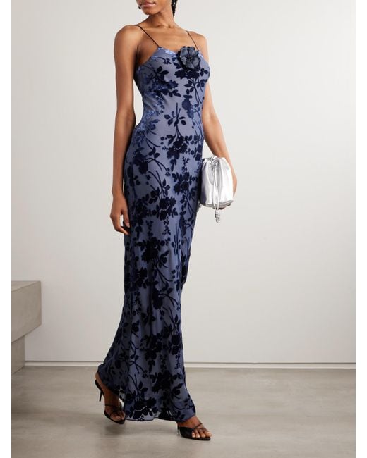 Rodarte Blue Robe Aus Devoré-Samt Mit Blumenmuster Und Applikation