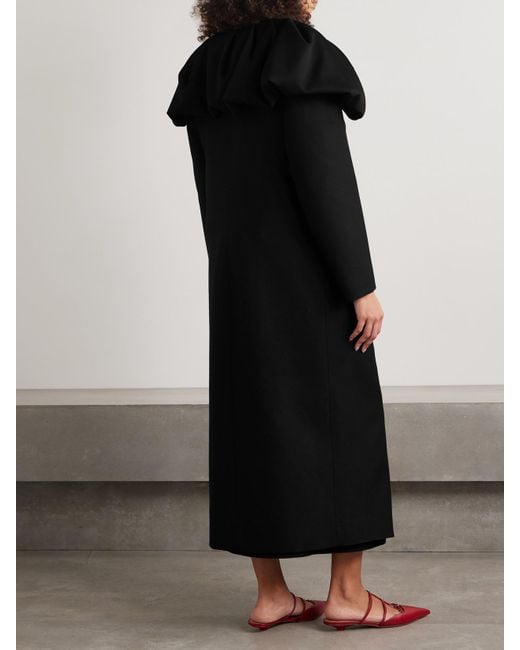 LIBEROWE Black Bombardo Double-Breasted Pleated Ruffled Wool-Twill Coat