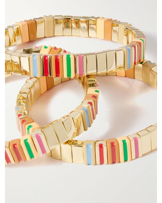 Roxanne Assoulin Metallic The Happy Stack Set Of Three-Tone And Enamel Bracelets