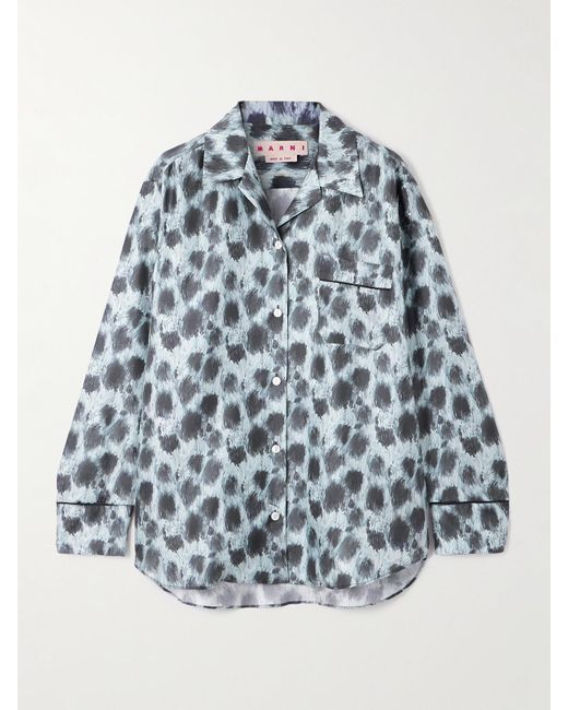 Marni Blue Printed Silk-Twill Shirt