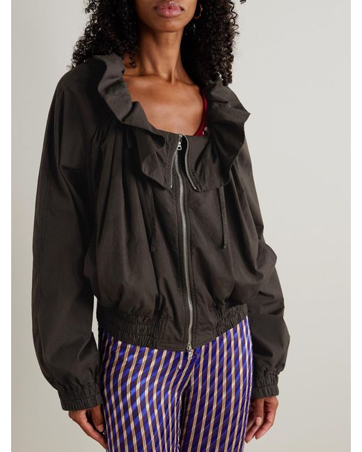 Dries Van Noten Black Ruffled Gathered Cotton-Blend Jacket