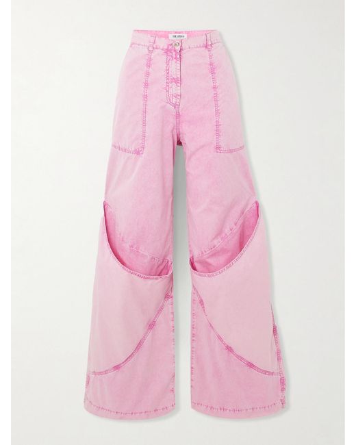 The Attico Pink Paneled Low-Rise Wide-Leg Jeans