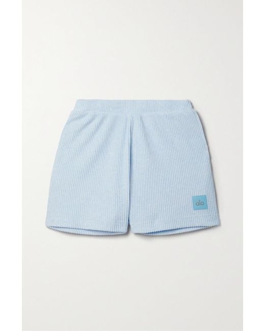 Alo Yoga Muse Ribbed-knit Shorts in Blue
