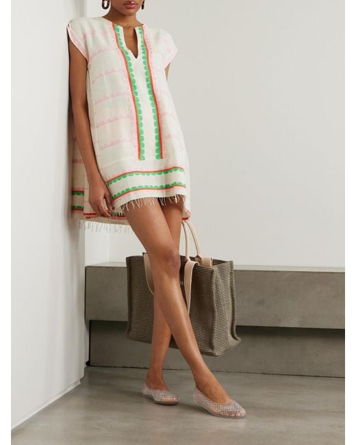 Lemlem Natural Elina Fringed Striped Cotton Kaftan