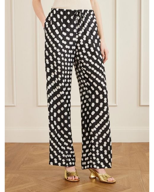 Dries Van Noten White Puvis Polka-Dot Satin Straight-Leg Pants