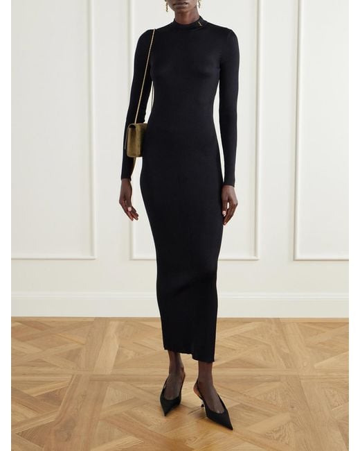 Saint Laurent Blue Cassandre-Embellished Silk Midi Dress
