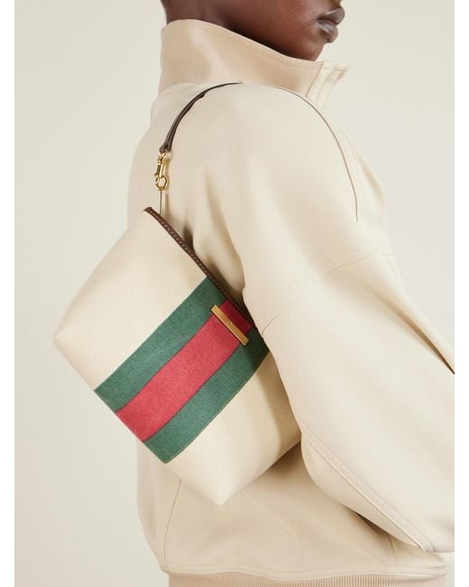Gucci Natural Mini Leather And Webbing-Trimmed Coated-Canvas Shoulder Bag