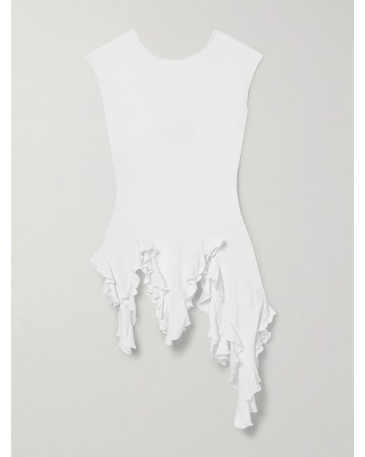 Conner Ives White Jellyfish Asymmetric Ruffled Bamboo-Blend Jersey Top
