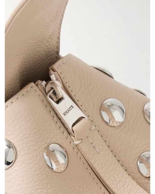 Khaite Natural Elena Small Studded Textured-Leather Shoulder Bag