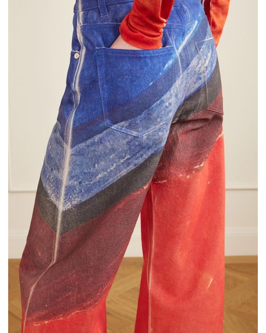 Gabriela Hearst Red Amoret Printed High-Rise Barrel-Leg Recycled Jeans