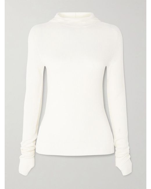 Frankie Shop White Danae Hooded Ribbed-Knit Top
