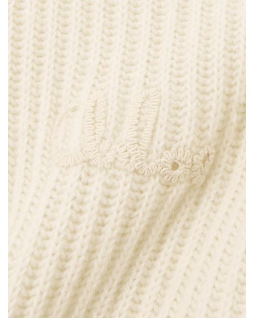 Chloé Natural Turtleneck Striped Ribbed Wool And Mohair-Blend Peplum Sweater