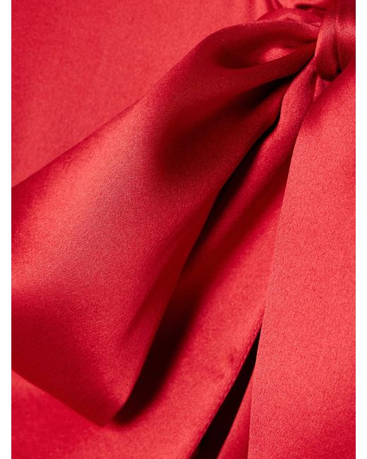 Dolce & Gabbana Red Pussy-Bow Smocked Pleated Silk-Satin Midi Dress