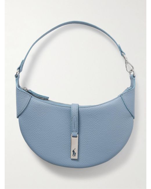 Polo Ralph Lauren Blue Polo Id Embellished Textured-Leather Shoulder Bag
