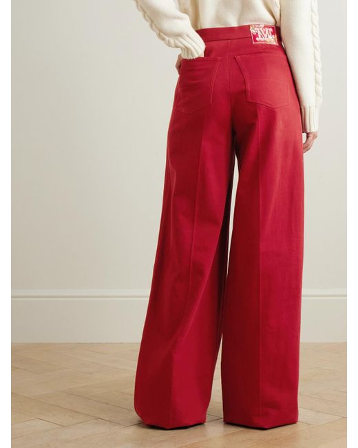 Max Mara Red Ruggero Hose Mit Weitem Bein Aus Baumwoll-Twill
