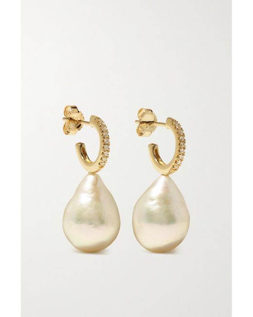 Mizuki Natural 14-Karat, Pearl And Diamond Hoop Earrings