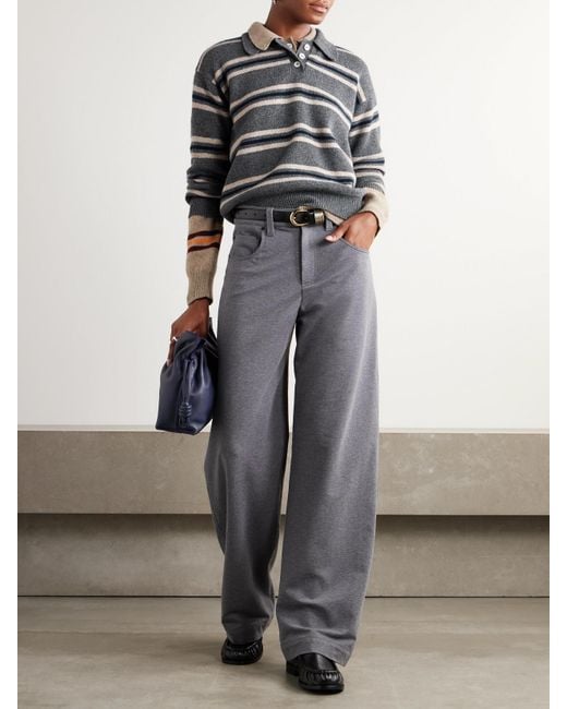 &Daughter Gray Edith Striped Wool Polo Sweater