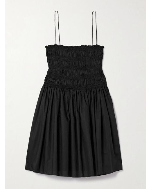 Matteau Black Shirred Organic Cotton-Poplin Mini Dress