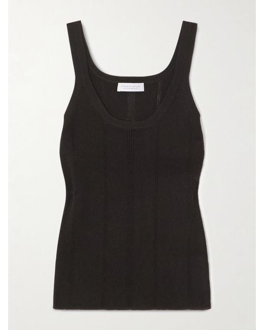 Gabriela Hearst Black Lucy Pointelle-Knit Wool Tank Top