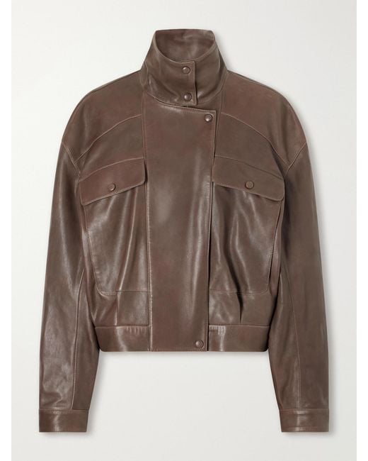 Nour Hammour Brown Quincy Paneled Leather Jacket