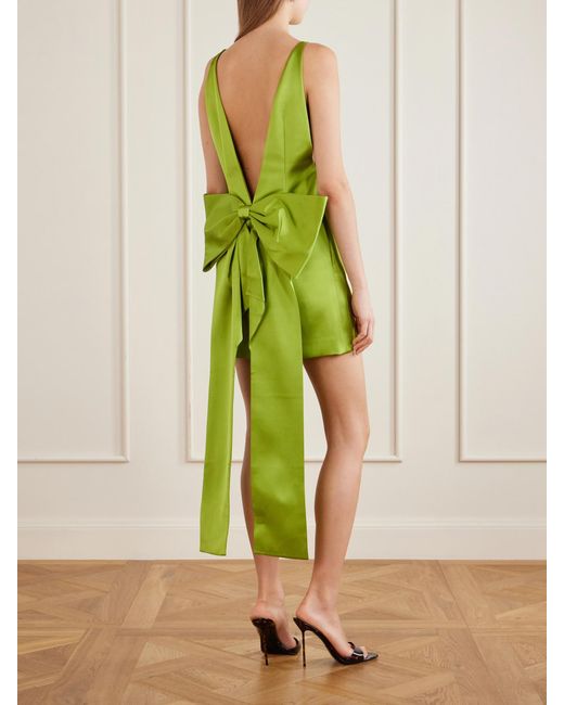 Self-Portrait Green Bow-Detailed Satin Mini Dress
