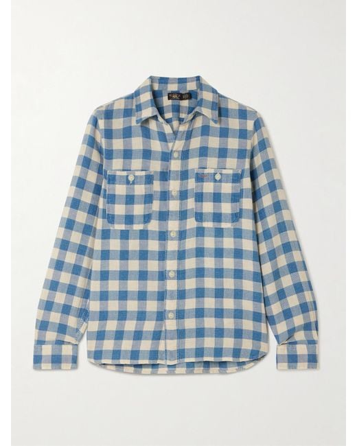 RRL Blue Farrell Gingham Cotton And Linen-Blend Shirt