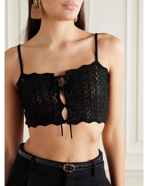 Saint Laurent Black Verkürztes Oberteil Aus Lochstrick