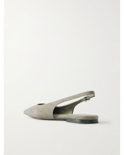 Brunello Cucinelli Natural Embellished Suede Slingback Flats
