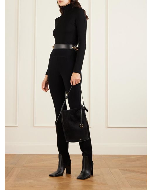 Alaïa Black Leather-Trimmed Suede Tote