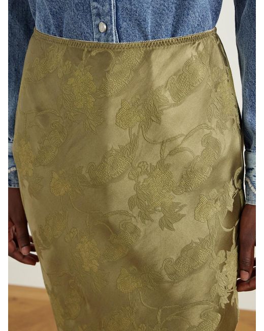 ALÉMAIS Green Winifred Lace-Trimmed Floral-Jacquard Midi Skirt
