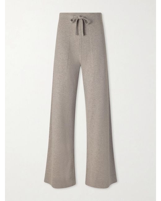 LeKasha Gray Suria Ribbed Organic Cashmere Wide-Leg Pants