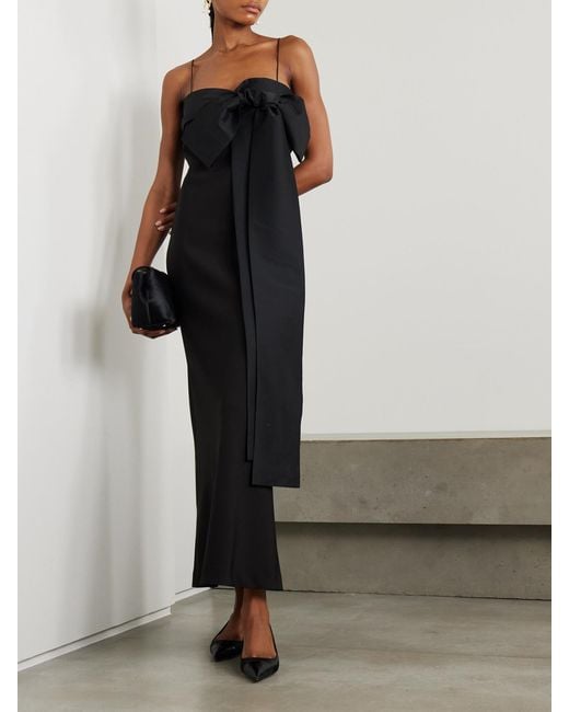 BERNADETTE Black Bart Bow-Embellished Taffeta-Trimmed Crepe De Chine Gown