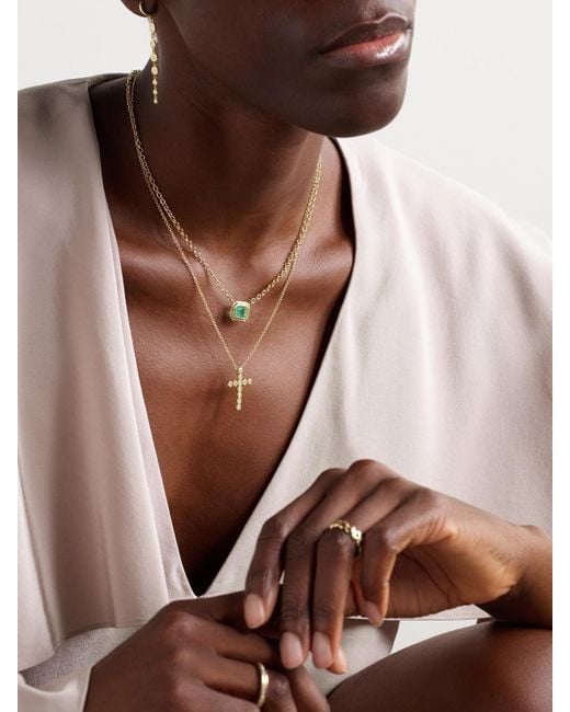 Octavia Elizabeth Natural Nesting Gem Cross Small 18-Karat Recycled Diamond Necklace