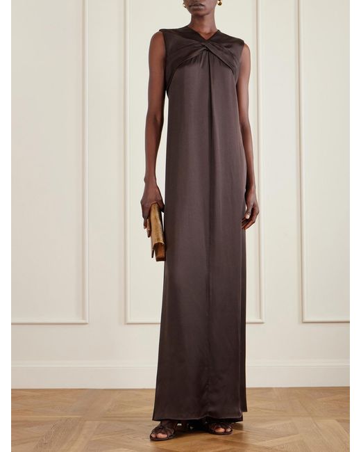 LIBEROWE Brown Siena Pleated Satin-Crepe Gown