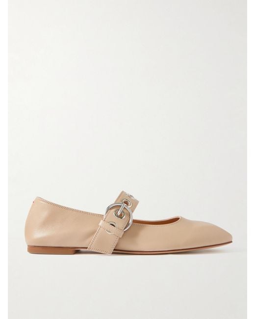 Aeyde Natural Uma Eyelet-Embellished Leather Mary Jane Ballet Flats