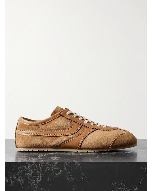 Dries Van Noten Brown Leather-Trimmed Suede Sneakers